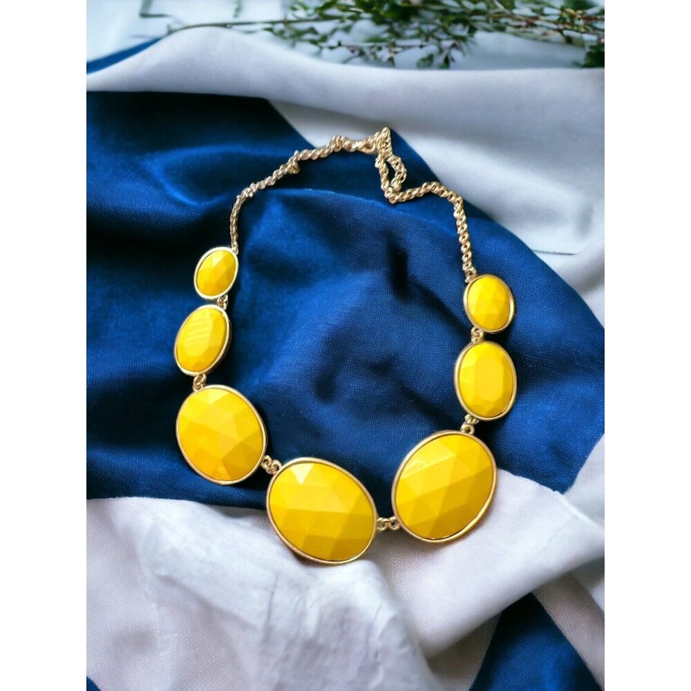 Silver Chain Necklace with Large Faceted Lemon Yellow Stones